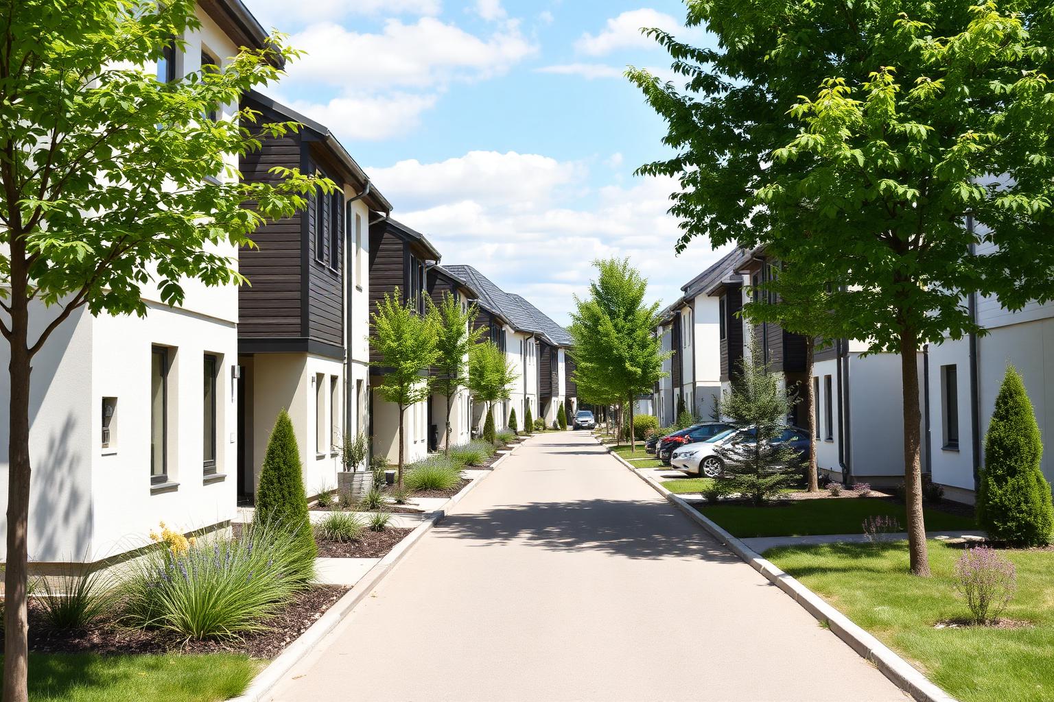 Rekke med moderne hvite og mørke rekkehus i Lørenskog